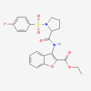 molecular formula C22H21FN2O6S B2430597 3-(1-((4-氟苯基)磺酰基)吡咯烷-2-甲酰胺基)苯并呋喃-2-甲酸乙酯 CAS No. 1048642-21-2