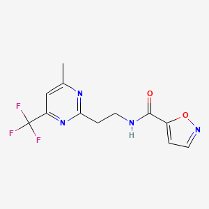 molecular formula C12H11F3N4O2 B2430604 N-(2-(4-メチル-6-(トリフルオロメチル)ピリミジン-2-イル)エチル)イソキサゾール-5-カルボキサミド CAS No. 1396870-59-9