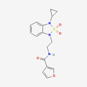 molecular formula C16H17N3O4S B2430610 N-[2-(3-cyclopropyl-2,2-dioxo-1,3-dihydro-2lambda6,1,3-benzothiadiazol-1-yl)ethyl]furan-3-carboxamide CAS No. 2097929-94-5