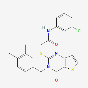 molecular formula C23H20ClN3O2S2 B2430613 N-(3-chlorophenyl)-2-{[3-(3,4-dimethylbenzyl)-4-oxo-3,4-dihydrothieno[3,2-d]pyrimidin-2-yl]sulfanyl}acetamide CAS No. 1252906-26-5
