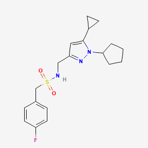 molecular formula C19H24FN3O2S B2430631 N-((1-cyclopentyl-5-cyclopropyl-1H-pyrazol-3-yl)methyl)-1-(4-fluorophenyl)methanesulfonamide CAS No. 1448128-18-4