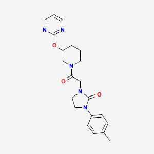 molecular formula C21H25N5O3 B2430657 1-(2-Oxo-2-(3-(pyrimidin-2-yloxy)piperidin-1-yl)ethyl)-3-(p-tolyl)imidazolidin-2-one CAS No. 2034576-53-7