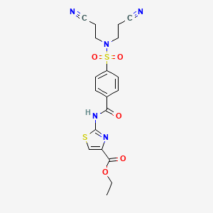 molecular formula C19H19N5O5S2 B2430665 ethyl 2-(4-(N,N-bis(2-cyanoethyl)sulfamoyl)benzamido)thiazole-4-carboxylate CAS No. 325988-39-4