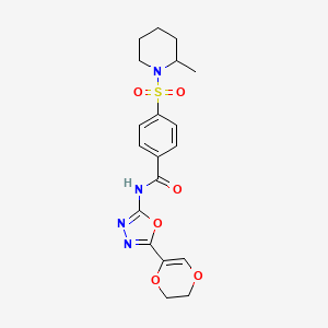 N-(5-(5,6-dihydro-1,4-dioxin-2-yl)-1,3,4-oxadiazol-2-yl)-4-((2-methylpiperidin-1-yl)sulfonyl)benzamide