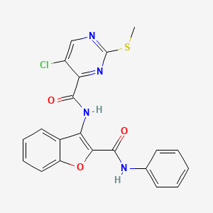 molecular formula C21H15ClN4O3S B2430687 5-chloro-2-(methylsulfanyl)-N-[2-(phenylcarbamoyl)-1-benzofuran-3-yl]pyrimidine-4-carboxamide CAS No. 879936-55-7