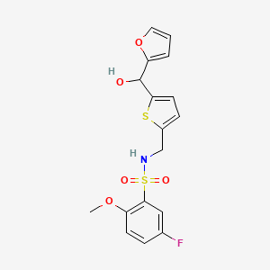 molecular formula C17H16FNO5S2 B2430702 5-fluoro-N-((5-(furan-2-yl(hydroxy)methyl)thiophen-2-yl)methyl)-2-methoxybenzenesulfonamide CAS No. 1795195-83-3