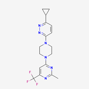 molecular formula C17H19F3N6 B2430717 3-Cyclopropyl-6-(4-(2-methyl-6-(trifluoromethyl)pyrimidin-4-yl)piperazin-1-yl)pyridazine CAS No. 2034428-21-0