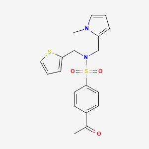 molecular formula C19H20N2O3S2 B2430730 4-acetyl-N-((1-methyl-1H-pyrrol-2-yl)methyl)-N-(thiophen-2-ylmethyl)benzenesulfonamide CAS No. 1251683-03-0