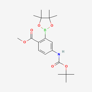 molecular formula C19H28BNO6 B2430737 Methyl 4-((tert-butoxycarbonyl)amino)-2-(4,4,5,5-tetramethyl-1,3,2-dioxaborolan-2-YL)benzoate CAS No. 2304633-88-1