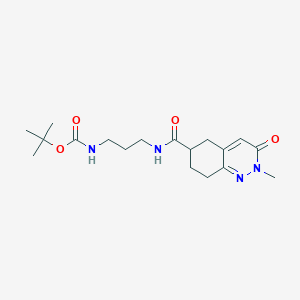 molecular formula C18H28N4O4 B2430742 Tert-butyl (3-(2-methyl-3-oxo-2,3,5,6,7,8-hexahydrocinnoline-6-carboxamido)propyl)carbamate CAS No. 1903685-85-7