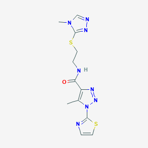 molecular formula C12H14N8OS2 B2430755 5-methyl-N-(2-((4-methyl-4H-1,2,4-triazol-3-yl)thio)ethyl)-1-(thiazol-2-yl)-1H-1,2,3-triazole-4-carboxamide CAS No. 1286726-01-9
