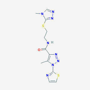 molecular formula C12H14N8OS2 B2430755 5-甲基-N-(2-((4-甲基-4H-1,2,4-三唑-3-基)硫代)乙基)-1-(噻唑-2-基)-1H-1,2,3-三唑-4-甲酰胺 CAS No. 1286726-01-9