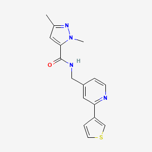 molecular formula C16H16N4OS B2430773 1,3-dimethyl-N-((2-(thiophen-3-yl)pyridin-4-yl)methyl)-1H-pyrazole-5-carboxamide CAS No. 2034581-60-5