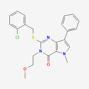 molecular formula C23H22ClN3O2S B2430794 2-((2-chlorobenzyl)thio)-3-(2-methoxyethyl)-5-methyl-7-phenyl-3H-pyrrolo[3,2-d]pyrimidin-4(5H)-one CAS No. 1111961-65-9