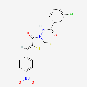 molecular formula C17H10ClN3O4S2 B2430801 3-chloro-N-[(5Z)-5-[(4-nitrophenyl)methylidene]-4-oxo-2-sulfanylidene-1,3-thiazolidin-3-yl]benzamide CAS No. 300817-84-9