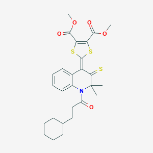 molecular formula C27H31NO5S3 B243082 dimethyl 2-(1-(3-cyclohexylpropanoyl)-2,2-dimethyl-3-thioxo-2,3-dihydro-4(1H)-quinolinylidene)-1,3-dithiole-4,5-dicarboxylate 