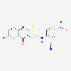 2-{[2-(6-Fluoro-4-oxo-2-sulfanylidene-1,2,3,4-tetrahydroquinazolin-3-yl)ethyl]amino}-5-nitrobenzonitrile