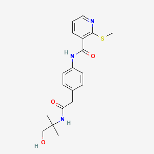 molecular formula C19H23N3O3S B2430841 N-(4-(2-((1-hydroxy-2-methylpropan-2-yl)amino)-2-oxoethyl)phenyl)-2-(methylthio)nicotinamide CAS No. 1235098-10-8