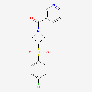 molecular formula C15H13ClN2O3S B2430851 (3-((4-Chlorophenyl)sulfonyl)azetidin-1-yl)(pyridin-3-yl)methanone CAS No. 1448057-70-2