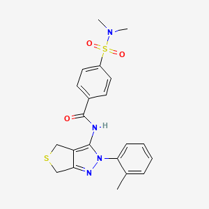 molecular formula C21H22N4O3S2 B2430858 4-(二甲基氨磺酰基)-N-[2-(2-甲基苯基)-4,6-二氢噻吩并[3,4-c]吡唑-3-基]苯甲酰胺 CAS No. 361172-41-0