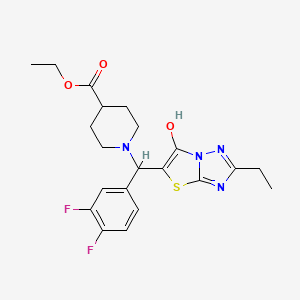molecular formula C21H24F2N4O3S B2430870 1-((3,4-二氟苯基)(2-乙基-6-羟基噻唑并[3,2-b][1,2,4]三唑-5-基)甲基)哌啶-4-羧酸乙酯 CAS No. 886907-49-9