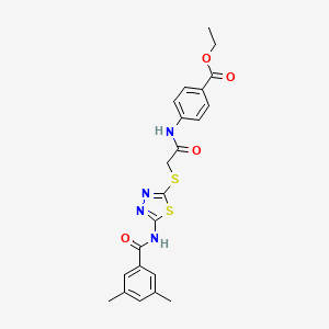 molecular formula C22H22N4O4S2 B2430871 Ethyl 4-(2-((5-(3,5-dimethylbenzamido)-1,3,4-thiadiazol-2-yl)thio)acetamido)benzoate CAS No. 392293-31-1
