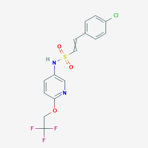 molecular formula C15H12ClF3N2O3S B2430880 2-(4-氯苯基)-N-[6-(2,2,2-三氟乙氧基)吡啶-3-基]乙烯-1-磺酰胺 CAS No. 1424630-42-1