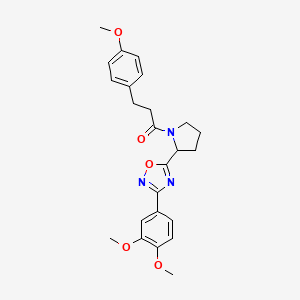 molecular formula C24H27N3O5 B2430882 3-(3,4-Dimethoxyphenyl)-5-{1-[3-(4-methoxyphenyl)propanoyl]pyrrolidin-2-yl}-1,2,4-oxadiazole CAS No. 1795293-65-0
