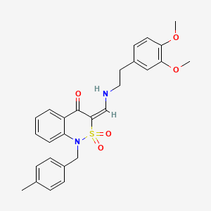 molecular formula C27H28N2O5S B2430887 (E)-3-(((3,4-dimethoxyphenethyl)amino)methylene)-1-(4-methylbenzyl)-1H-benzo[c][1,2]thiazin-4(3H)-one 2,2-dioxide CAS No. 893313-04-7