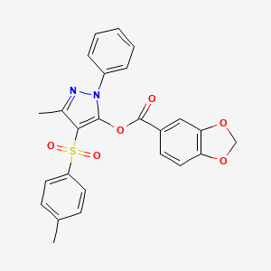 molecular formula C25H20N2O6S B2430893 3-methyl-1-phenyl-4-tosyl-1H-pyrazol-5-yl benzo[d][1,3]dioxole-5-carboxylate CAS No. 851092-95-0
