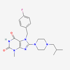 molecular formula C21H27FN6O2 B2430906 7-[(4-氟苯基)甲基]-3-甲基-8-[4-(2-甲基丙基)哌嗪-1-基]嘌呤-2,6-二酮 CAS No. 898409-03-5