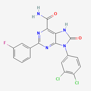 molecular formula C18H10Cl2FN5O2 B2430917 9-(3,4-dichlorophenyl)-2-(3-fluorophenyl)-8-oxo-8,9-dihydro-7H-purine-6-carboxamide CAS No. 887889-87-4
