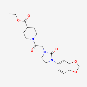 molecular formula C20H25N3O6 B2430918 Ethyl 1-(2-(3-(benzo[d][1,3]dioxol-5-yl)-2-oxoimidazolidin-1-yl)acetyl)piperidine-4-carboxylate CAS No. 1324348-94-8