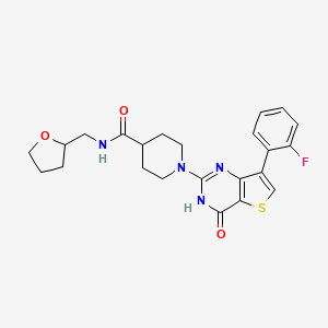 molecular formula C23H25FN4O3S B2430930 1-[7-(2-fluorophenyl)-4-oxo-3,4-dihydrothieno[3,2-d]pyrimidin-2-yl]-N-(tetrahydrofuran-2-ylmethyl)piperidine-4-carboxamide CAS No. 1243015-40-8