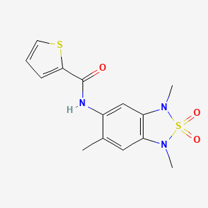 molecular formula C14H15N3O3S2 B2430943 N-(1,3,6-三甲基-2,2-二氧化-1,3-二氢苯并[c][1,2,5]噻二唑-5-基)噻吩-2-甲酰胺 CAS No. 2034244-03-4