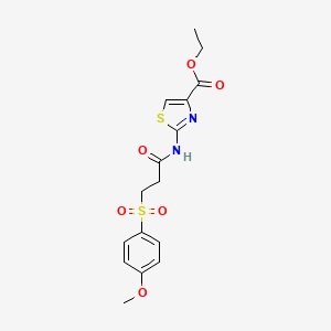 molecular formula C16H18N2O6S2 B2430947 Ethyl 2-(3-((4-methoxyphenyl)sulfonyl)propanamido)thiazole-4-carboxylate CAS No. 923086-29-7