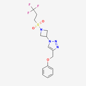 molecular formula C15H17F3N4O3S B2430973 4-(苯氧基甲基)-1-(1-((3,3,3-三氟丙基)磺酰基)氮杂环丁-3-基)-1H-1,2,3-三唑 CAS No. 2034250-31-0