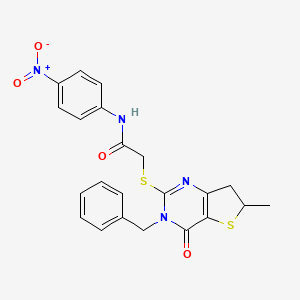 molecular formula C22H20N4O4S2 B2430975 2-((3-benzyl-6-methyl-4-oxo-3,4,6,7-tetrahydrothieno[3,2-d]pyrimidin-2-yl)thio)-N-(4-nitrophenyl)acetamide CAS No. 689262-95-1