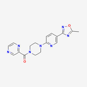 molecular formula C17H17N7O2 B2430989 (4-(5-(5-甲基-1,2,4-噁二唑-3-基)吡啶-2-基)哌嗪-1-基)(吡嗪-2-基)甲酮 CAS No. 1235350-97-6