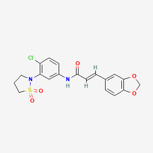 molecular formula C19H17ClN2O5S B2430990 (E)-3-(苯并[d][1,3]二氧杂环-5-基)-N-(4-氯-3-(1,1-二氧化异噻唑烷-2-基)苯基)丙烯酰胺 CAS No. 1207061-26-4