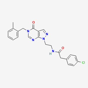 molecular formula C23H22ClN5O2 B2430999 2-(4-氯苯基)-N-(2-(5-(2-甲基苄基)-4-氧代-4,5-二氢-1H-吡唑并[3,4-d]嘧啶-1-基)乙基)乙酰胺 CAS No. 922016-02-2