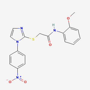 molecular formula C18H16N4O4S B2431014 N-(2-甲氧基苯基)-2-[1-(4-硝基苯基)咪唑-2-基]硫代乙酰胺 CAS No. 851079-77-1