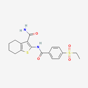 molecular formula C18H20N2O4S2 B2431029 2-(4-(Ethylsulfonyl)benzamido)-4,5,6,7-tetrahydrobenzo[b]thiophene-3-carboxamide CAS No. 886936-94-3
