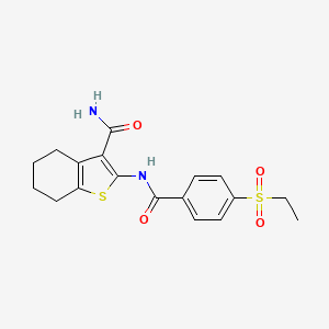 molecular formula C18H20N2O4S2 B2431029 2-(4-(乙磺酰)苯甲酰胺)-4,5,6,7-四氢苯并[b]噻吩-3-甲酰胺 CAS No. 886936-94-3