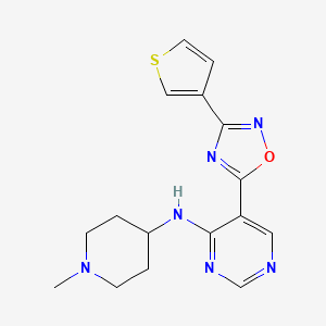 molecular formula C16H18N6OS B2431038 N-(1-methylpiperidin-4-yl)-5-(3-(thiophen-3-yl)-1,2,4-oxadiazol-5-yl)pyrimidin-4-amine CAS No. 2034511-34-5