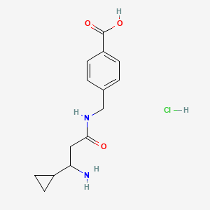 molecular formula C14H19ClN2O3 B2431054 4-[[(3-Amino-3-cyclopropylpropanoyl)amino]methyl]benzoic acid;hydrochloride CAS No. 2126178-54-7