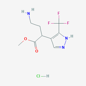 molecular formula C9H13ClF3N3O2 B2431058 Methyl 4-amino-2-[5-(trifluoromethyl)-1H-pyrazol-4-yl]butanoate;hydrochloride CAS No. 2248359-60-4