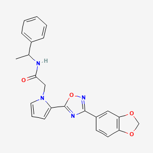molecular formula C23H20N4O4 B2431059 2-{2-[3-(1,3-benzodioxol-5-yl)-1,2,4-oxadiazol-5-yl]-1H-pyrrol-1-yl}-N-(1-phenylethyl)acetamide CAS No. 1260950-11-5