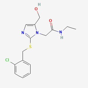 molecular formula C15H18ClN3O2S B2431064 2-(2-((2-chlorobenzyl)thio)-5-(hydroxymethyl)-1H-imidazol-1-yl)-N-ethylacetamide CAS No. 923195-12-4