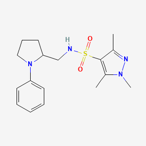 molecular formula C17H24N4O2S B2431067 1,3,5-三甲基-N-((1-苯基吡咯烷-2-基)甲基)-1H-吡唑-4-磺酰胺 CAS No. 1706277-98-6